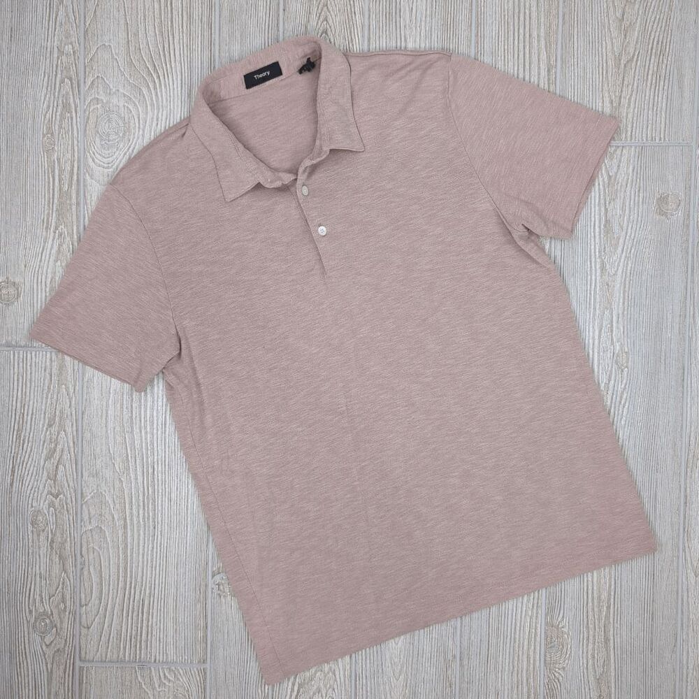 Theory Men's Large Blush Pink Short Sleeve Polo Shirt Workwear Casual Comfort
